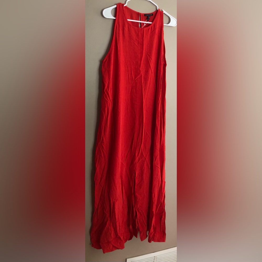 NWT  EILEEN FISHER Red Geran Round Neck Maxi Dress Size M  $278